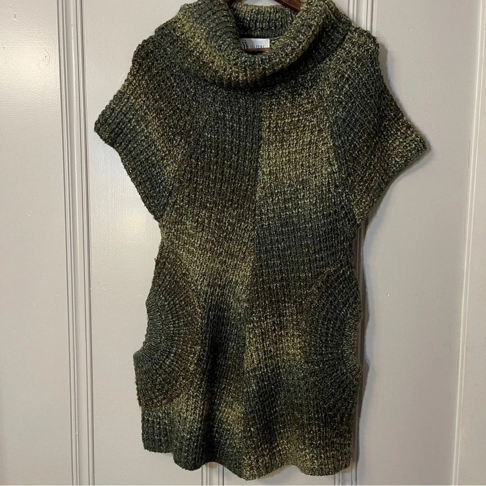 II Sisters Cowl Neck Chunky Knit Sweater Dress‎ Green with Pockets Size Medium